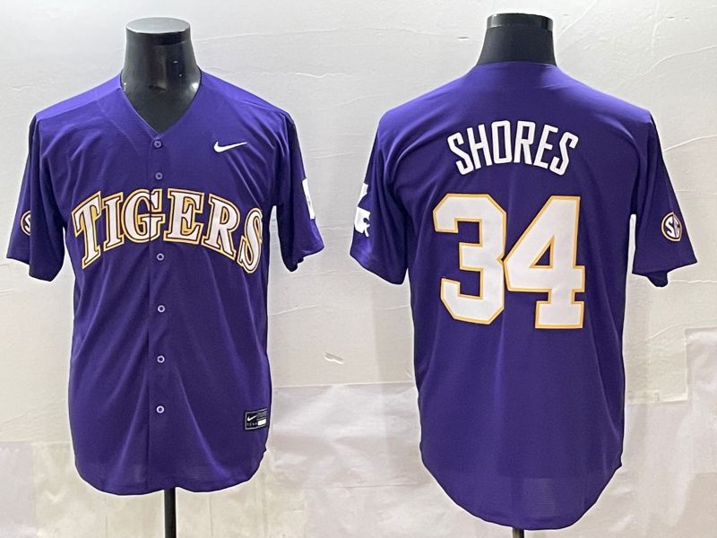 Men 2025 LSU Tigers #34 Shores Purple Joint Name Nike NCAA Jersey style 1->ncaa teams->NCAA Jersey